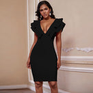 Deep V- Neck Beautiful Ruffles Bandage Women Bodycon Dress Maimoco Deep V- Neck Beautiful Ruffles Bandage Women Bodycon Dress Maimoco