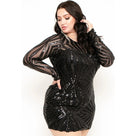 Sexy O- Neck  Sequin Sheer Long Sleeve Women Plus Size Dress